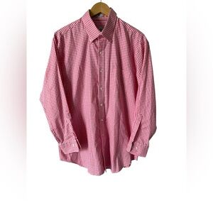Peter Millar Mens L Pink White Check NanoLuxe Easy Care Shirt NWOT